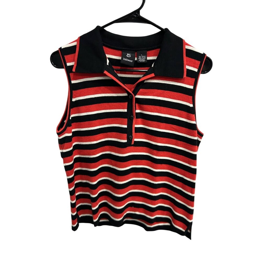 G Knitwear Womens Vintage Style Striped Polo Knit Top Size Large Retro Classic
